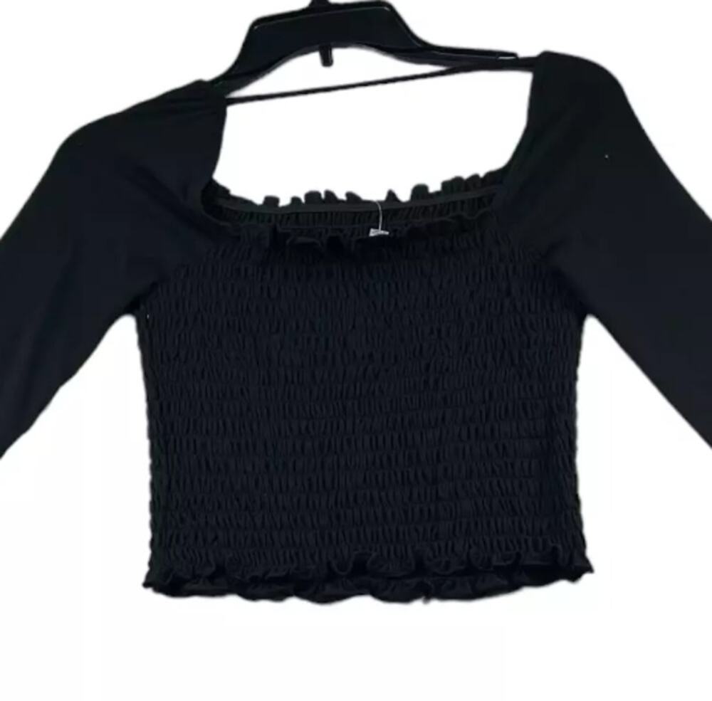 NEW Love Fire Blouse size LARGE Black Smocked Long Sleeve Festival PEASANT TOP